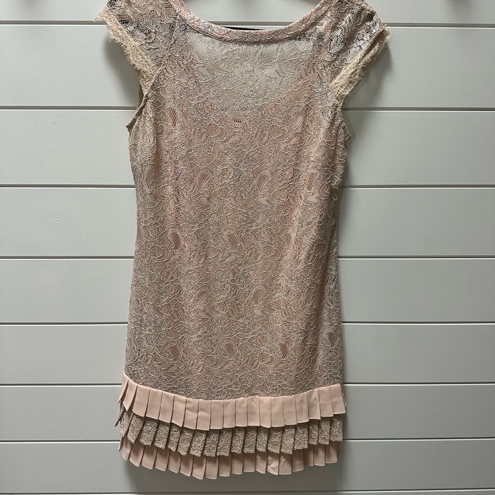 Lace Dress with Pleated Hem